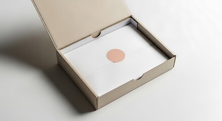 Beige Cardboard Box with Pink Circle Design.