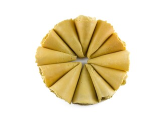 Semprong cake, sapit, sepit, Dutch cake, gapit, kassipi, kapit, Asian egg roll. A waffle or pastry snack originating from Indonesia. Semprong cake isolated on a white background.