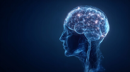Fototapeta premium simplified illustration of the human brain in profile, with glow