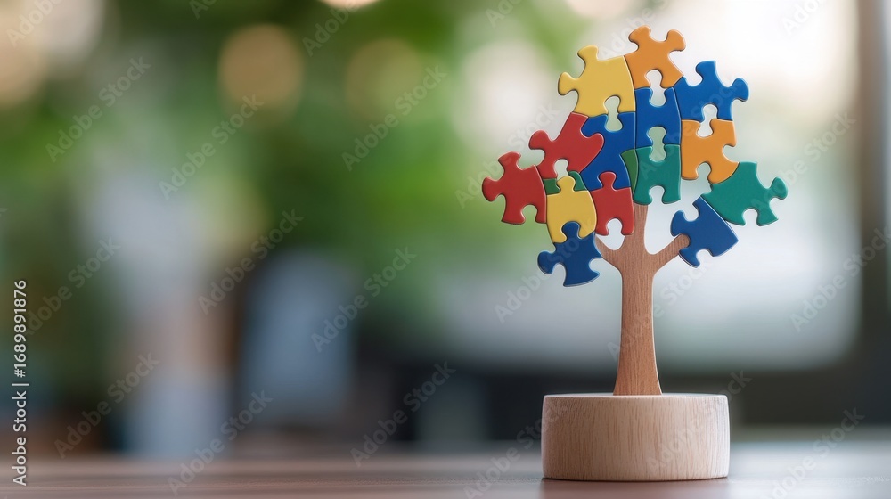 Poster A stylized tree built from colorful puzzles stands as a metaphor for connection and innovation