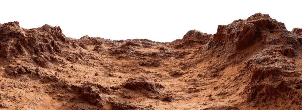 Vast, rusty terrain with rocky outcrops.  Defined ridgelines