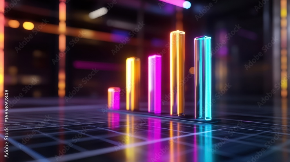 Aufkleber abstract 3d bar chart with glowing lines and grid background, representing success and growth