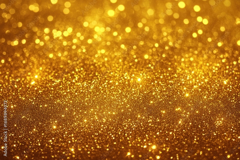 Poster shimmering golden glitter background with bright sparkling bokeh lights creating a festive and warm 