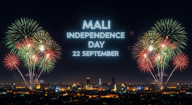 Mali Independence Day Fireworks Over City Skyline, 22 September - Powered by Adobe