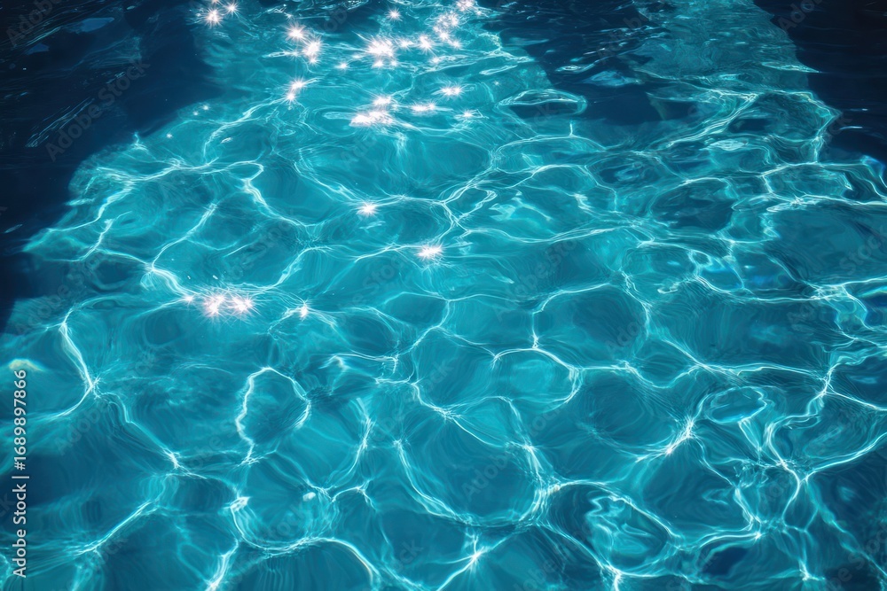 Poster sunlight sparkling on clear blue water surface with gentle ripples creating dynamic reflections