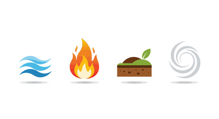 Four classical elements: water, fire, earth, air.