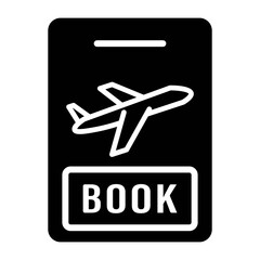 Fototapeta premium Black and white glyph icon symbolizing online flight booking, representing a travel app for airline ticket reservations and vacation planning