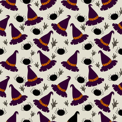 seamless pattern Halloween with hat and bat