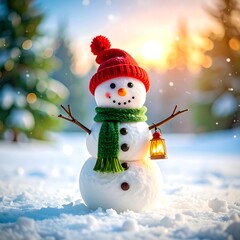Obraz premium Snowman Festive Winter Scene