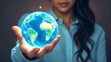 A Woman Holding a Glowing Earth in Her Hand