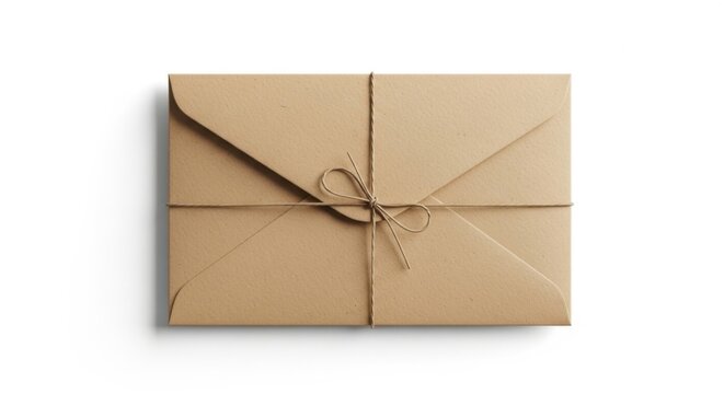 Elegant Brown Envelope with String Tie on White Background for Gift or Letter Packaging