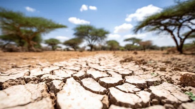 Dry earth ground cracked under the heat of drought, 