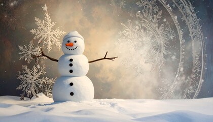 Fototapeta premium Snowman in Winter Scene