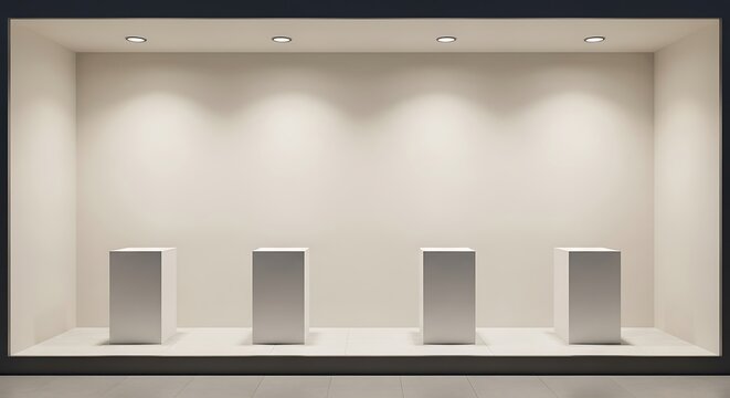 Empty Shop Window Display with Pedestals. - Powered by Adobe