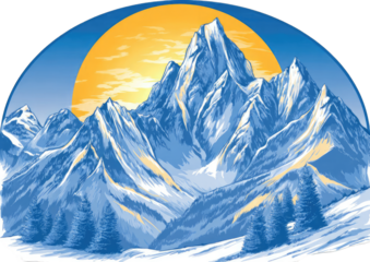 Snowy mountain range with sunrise