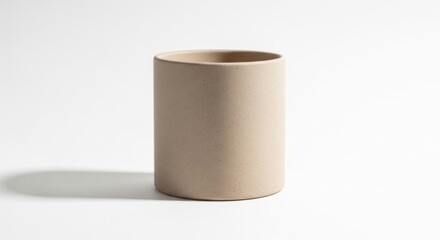 Minimalist Beige Ceramic Pot on White Background with Shadow