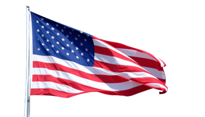 American Flag Waving, Isolated on transparent  background.