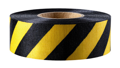 Rolled safety tape with diagonal yellow and black stripes
