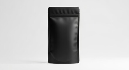 Naklejka premium Black Matte Stand-up Pouch Packaging on White Background for Food or Product Storage