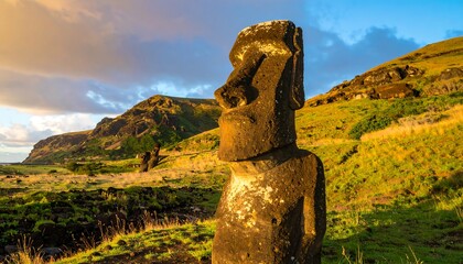 Moai statue at sunrise