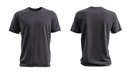 Front and back view of a plain charcoal grey t-shirt