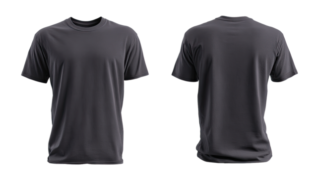 Front and back view of a plain charcoal grey t-shirt