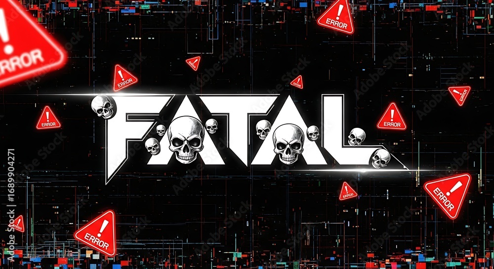 Aufkleber dynamic digital glitch with skulls and error alerts creates intense tech failure theme
