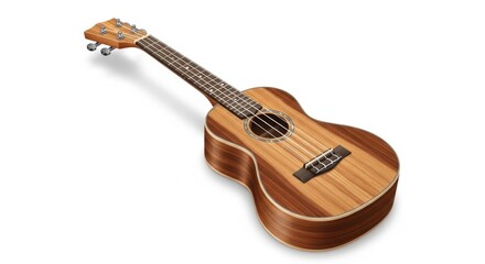 Naklejka premium Wooden Ukulele on White Background, Musical Instrument.