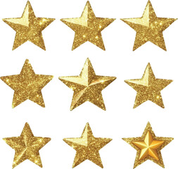 Nine sparkling golden stars with glitter effect Keywords: stars, golden, gold, glitter