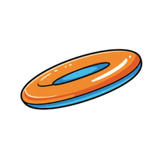 An illustrated orange and blue inflatable swim ring, a classic summer toy for swimming pools and beach vacations, shown with shiny highlights on a plain background.