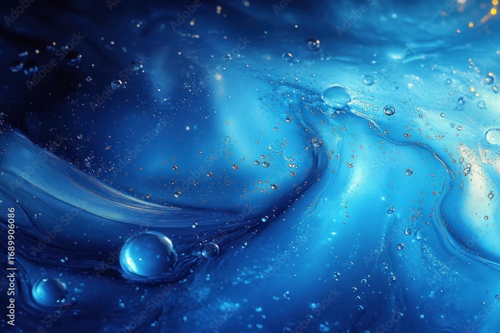 Aufkleber abstract close-up of blue liquid with bubbles and swirling textures creating a dynamic and fluid vis