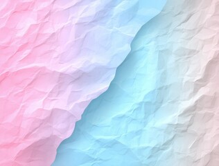 Fototapeta premium Crumpled paper with a gradient of pastel pink and blue hues, creating a textured and gentle, abstract design