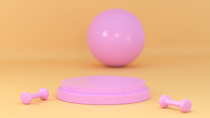 Podium for display fitness and Sport equipment on pastel   background for healthy lifestyle packaging 3d render