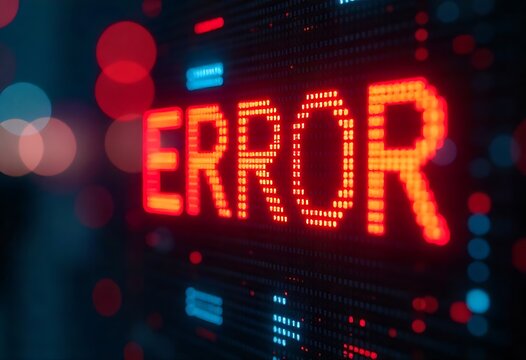 Glitch error design with binary code and red digital warning. Modern abstract background symbolizing cyber security, hacking threats, system crash, software malfunction, data loss, and technology fail