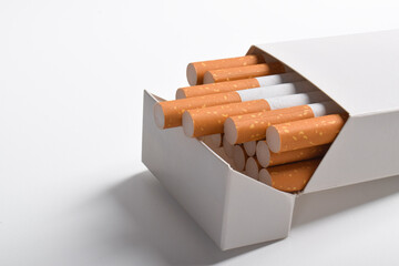 Close up of Cigarette box isolated on white background