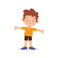 Young Boy Showing Thumbs Down Gesture with Sad Expression Isolated