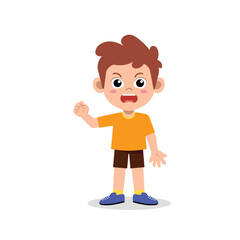 Cartoon Boy Shouting with Raised Fist and Hand Gesture