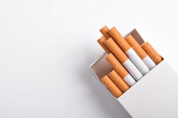 Box of cigarette isolated on a white background, top view