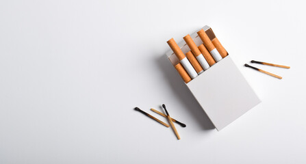 Box of cigarette isolated on a white background, top view