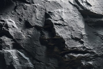 Obraz premium Close-up of weathered rock, showing sharp edges, deep crevices, & coarse texture. Dramatic light/shadow creates depth. Raw & imposing