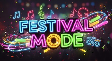 Get into the vibrant festival mood with neon lights, music notes, and glowing sticks for ultimate party vibes