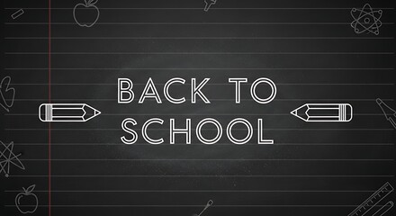 Exciting back to school announcement with chalkboard doodles and bright neon text