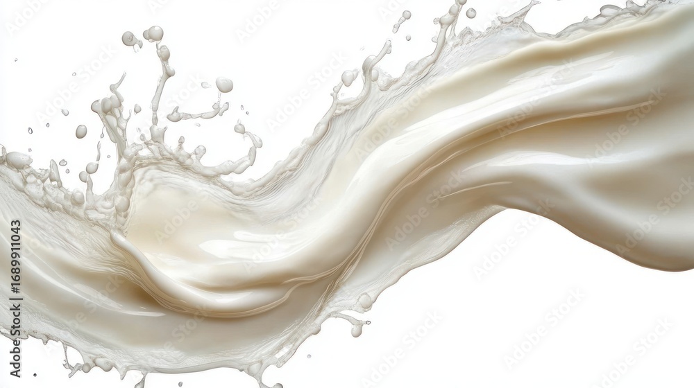 Poster smooth flowing splash of creamy white liquid against a white background capturing dynamic motion and