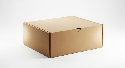 Plain Brown Cardboard Box with Lid on White Background