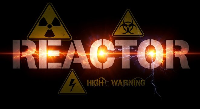 Explosive energy and warning symbols create dramatic impact for power generation or hazard concepts.