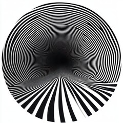 black and white concentric circular tunnel pattern with radial lines creating optical illusion of depth and motion