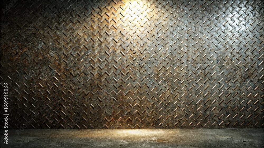 Poster illuminated industrial steel background with textured surface and empty platform