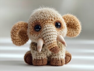 charming amigurumi-style raccoon poster: a photorealistic crochet toy design perfect for nursery decor or playroom walls, showcasing soft textures and adorable chibi features with subtle lighting.