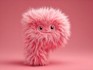 adorable fluffy 'p' monster: a vibrant rose pink 3d render perfect for sporty wall posters and kids' room decor
