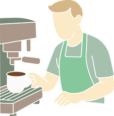 Barista Using Espresso Machine Illustration